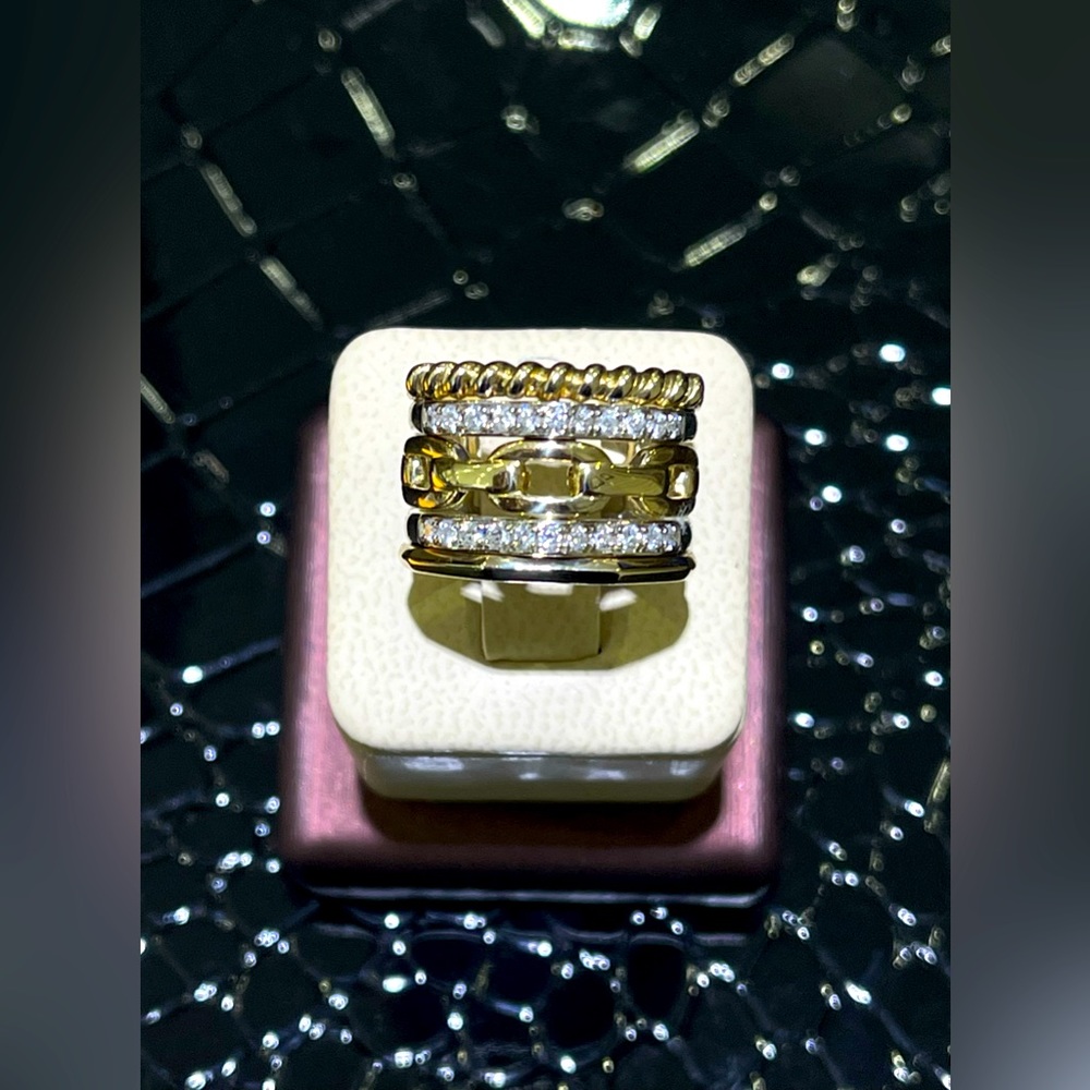 Stylish Diamond Ring In 14k Yellow & White Gold